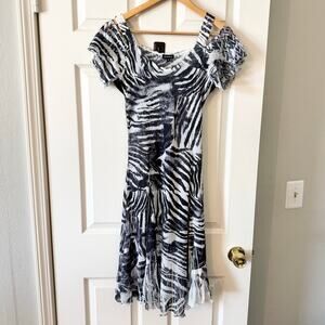 NEW Komarov Crepe Textured Midi Dress in Black and White Stripe